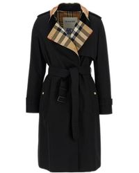 Burberry - Long Check Collar Gabardine Trench Coat - Lyst
