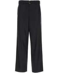 Prada - Belted Straight Leg Pants - Lyst