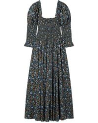 Doen - Bijou Shirred Floral-Print Organic Cotton-Voile Midi Dress - Lyst