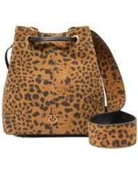 Pinko - Leopard Printed Mini Bucket Bag - Lyst
