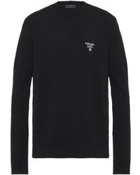 Prada - Logo Embroidered Crewneck Knit Sweater - Lyst