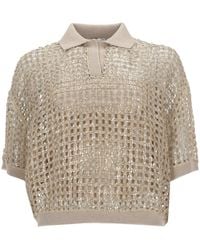 Brunello Cucinelli - Sequined Openwork Polo Top - Lyst