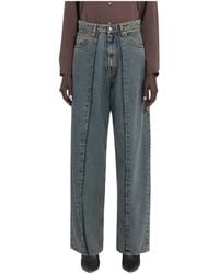 MM6 by Maison Margiela - Logo Patch Wide-Leg Jeans - Lyst