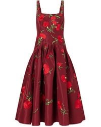 Carolina Herrera - Floral-Embroidered Silk-Faille Gown - Lyst