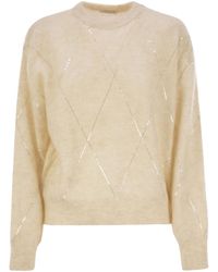 Brunello Cucinelli - Mohair, Wool, Cashmere And Silk Sweater With Dazzling Argyle Embroidery - Lyst