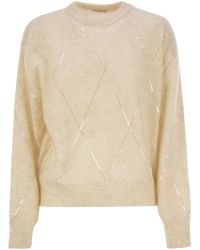 Brunello Cucinelli - Mohair, Wool, Cashmere And Silk Sweater With Dazzling Argyle Embroidery - Lyst