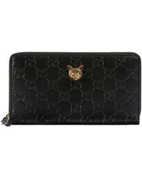 Gucci - Cat Head Inlaid Zipper Wallet - Lyst
