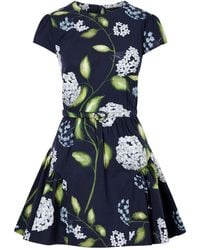 Oscar de la Renta - Belted Tiered Floral-Print Cotton-Blend Poplin Mini Dress - Lyst