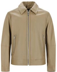 BOSS - Long Sleeve Leather Jacket - Lyst