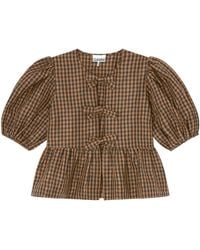 Ganni - Crinkled Check Blouse - Lyst