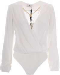 Elisabetta Franchi - Necklace Embellished Georgette Bodysuit - Lyst
