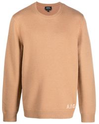 A.P.C. - Logo-Embroidered Crewneck Knitted Jumper - Lyst