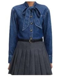 Self-Portrait - Denim Tie Neck Shirt - Lyst