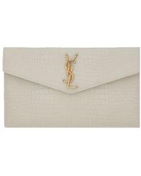 Saint Laurent - Slp Medium Croc Gld Hw Pouch - Lyst