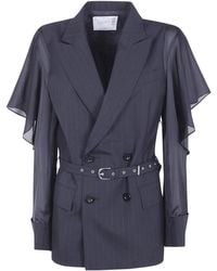 Sacai - Double-Breasted Striped Belted Jacket - Lyst