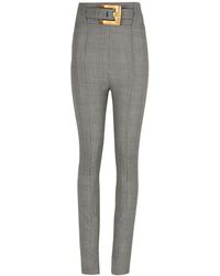 Balmain - Checked Belted High-Waist Pants - Lyst