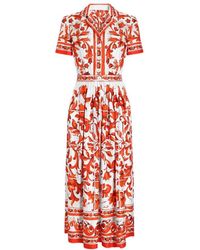 Dolce & Gabbana - Maiolica Pleated Midi Dress - Lyst