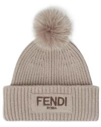 Fendi - Logo Embroidered Pompom Detail Beanie - Lyst