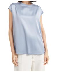 Brunello Cucinelli - Cap-Sleeved Crewneck Satin Blouse - Lyst