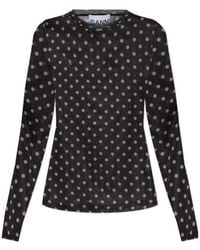 Ganni - Printed Sheer Long-Sleeved Top - Lyst