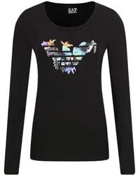 EA7 - T-Shirt With Round Neck And Long Sleeves - Lyst