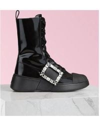 Roger Vivier - Viv' Skate Drill-Button Lace-Up Boots - Lyst