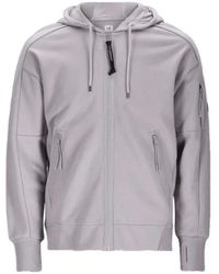 C.P. Company - Twill Fleece Zip-Up Hooded Mirrored Sweatshirt - Lyst