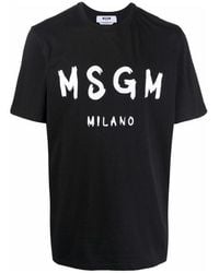 MSGM - Logo Printed Crew Neck T-Shirt - Lyst