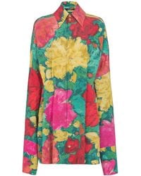 Balmain - Roses Printed Crepe Shirt Dress - Lyst