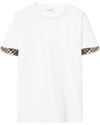 Burberry - Check Trim Cotton T-Shirt - Lyst