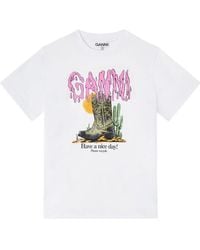 Ganni - Western Boot Printed T-Shirt - Lyst