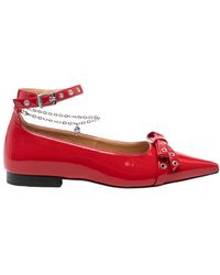 Ganni - Bow-Detail Ankle Strapped Ballet Flats - Lyst