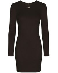 Dolce & Gabbana - Logo-Plaque Long-Sleeved Crewneck Mini Dress - Lyst