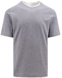 Brunello Cucinelli - Cotton T-Shirt With Contrasting Profiles - Lyst