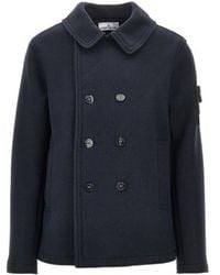 Stone Island - Logo Patch Double-Breasted Coat - Lyst