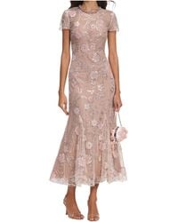Self-Portrait "Sequin Flower" Dress in Natural | Lyst