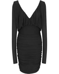 Saint Laurent - V-Neck Draped Long-Sleeved Dress - Lyst