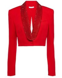 Area - Crystal-Embellished Cropped Wool Blazer - Lyst