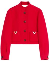Valentino - Drill Double Logo Plaque Button-Up Jacket - Lyst