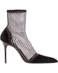 Balmain - Mesh Heeled Ankle Boots With Velvet And Rhinestones - Lyst