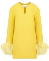 Valentino - Feather-Trim Long-Sleeved Mini Dress - Lyst