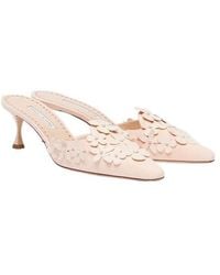 Manolo Blahnik - Floral-Appliqué Suede Mules - Lyst
