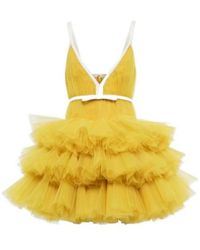 Giambattista Valli - V-Neck Ruffled Tulle Minidress - Lyst