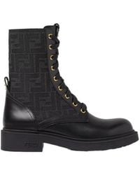 Fendi - Filo Ff Jacqaurd Lace-Up Biker Boots - Lyst