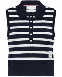 Thom Browne - Striped Scallop Edge Sleeveless Polo Shirt - Lyst