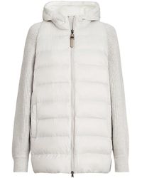 Brunello Cucinelli - Water-Resistant Matte Nylon Hooded Down Jacket With Virgin Wool, Cashmere And Silk Knit Sleeves And Shiny Zipper Pull - Lyst