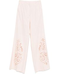 Twinset - Floral Embroidered Pressed Crease Trousers - Lyst