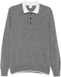 Eleventy - Contrast-Collar Long-Sleeve Polo Shirt - Lyst