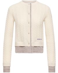 Moncler - Cable Knit Wool Cashmere Blend Cardigan - Lyst