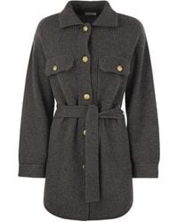 Brunello Cucinelli - Long-Sleeved Ribbed Belted Cardigan - Lyst